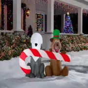 Home Accents 5 Ft Yuletide Lane LED Candy Cane Scene with Dogs Inflatable New