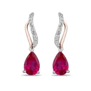 Pear Shaped Created Ruby Stud Earrings with 0.15ct of Diamonds in Sterling Silver and 9kt Rose Gold