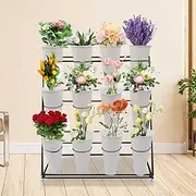 3 Layers Flower Cart Shelf Flower Display Stand with Buckets, plant stands with Swivel Wheels and Brake Flower Bar for Indoor, outdoor, Florists, Garden