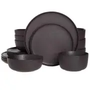 STUDIO 3B Dinnerware Set 16-Pcs Stoneware Black w/ Reactive Glaze (Set for 4)