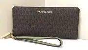 Michael Kors LG Continental Wallet Brown Army Green Wristlet 35F8GTVT3B NWT FS Y