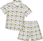 [Caihoyu] Baby-boys Toddler Short SleeveButton Down Shirt Elastic Drawstring Shorts Set Toddler Boy Outfit Summer Clothing