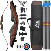62" Takedown Recurve Bow Bag Arrow Set Wooden Bow 20-50lbs Archery Hunting Shoot