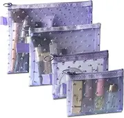 TRAKWAN 4-Piece Heart Printed Mesh Makeup Bag Set, Portable Travel Mesh Cosmetic Bags Toiletry Bags Makeup Purse Bags Mesh Zipper Storage Pouches for Home Offices Travel Accessories (Light Purple),