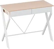 [Artiss] Computer Desk 100cm Oak Engineered Wood Desktop Steel Frame Office Laptop Desks Study Student Table, Home Furniture for Room, with 2 Drawers Strong X Shape Legs