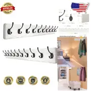 Durable Wall-Mounted 10 Hook Rack - Modern Rustic Pine, Easy Install, 2 Pack