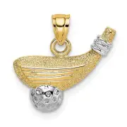 14k Two-Tone Yellow Gold Open Back Golf Club Head With Ball Charm Pendant