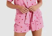 $89 Stripe & Stare Women's Pink Red Heart Throb Sleepwear Pajama Short Size L