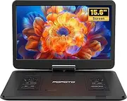 POFOTO 17.5” Portable DVD Player with 15.6” Large HD Screen, 6 Hours Rechargeable Battery, Dual Speakers, Region Free, Remote Control, Support Multi-Format Sync TV, USB/SD, Black