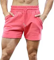 [JEShifangjiusu] Men's Stretchy Mesh Board Shorts Quick Dry Casual Swimming Trunks Slim Running Drawstring Shorts, Pink B2, Large