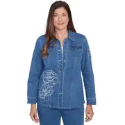 Alfred Dunner Free Spirit Women's Super Stretch Floral Denim Jacket