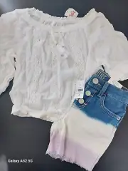 NWT Girls Justice Outfit Peasant Top Size 6/7 - Denim Shorts Size 6 (100)