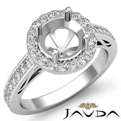 Halo Pave Set Filigree Round Semi Mount Diamond Engagement Ring 14k Gold 1.3Ctw