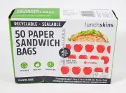 LunchSkins Apple Peel & Seal Sandwich Bag with Closure Strip White/Red 50 count