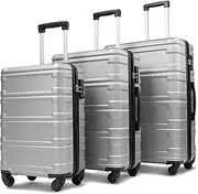 [SPOFLYINN] 3 Pieces Swivel Luggage Travel Sets 3-Digit TSA Approved Lock 3-Level Telescopic Handle 20'' 24'' 28'' 3 Sizes Lightweight Hardshell Suitcase Silver As Shown One Size, Silver As Shown, One