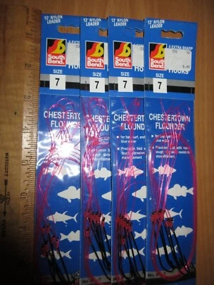 4 pks NEW South Bend #7- 6 Extra Sharp Snelled Fish Hooks Chestertown Flounder