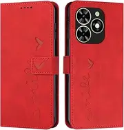 [LGZADD] Compatible with Embossed Pattern Tecno Pop 8 Leather Wallet Phone Case Card Slot Holder Flip Phone Case Compatible with Tecno Pop 8(Vermelho)