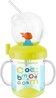 Drinking Cup with Straw Cute Whale Squirt Water Cup 220ML Portable Diving Toddler Water Cups Creative Colorful Spill Proof Whale Spray Sippy Cups for Kids Boys Girls (Green)