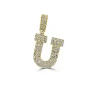 14k Gold Diamond Initial U Necklace, Charm Necklace, Varsity Initial Pendant U