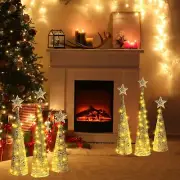 Set of 6 Christmas Cone Trees Lights Glitter Christmas Tree Cone Light Batter...