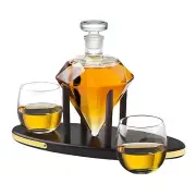 Whiskey Decanter Diamond set with 2 Cocktail Whisky Glasses, 850ml