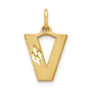 14K Yellow Gold 14Ky Satin Diamond-Cut Letter V Initial Charm