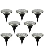 Northlight Set of 8 Stainless Steel Round Solar Powered LED Pathway Markers