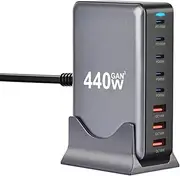 440W USB C Charger, GaN Charger Block 8 Port Charging Station, Fast Dual PD PPS 100W USB Wall Charger Compatible with MacBook Pro/Air/iPad, iPhone 16/15/14/13/12, Galaxy, Laptop, Tablets