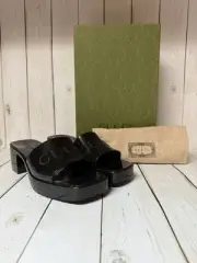 Gucci Rubber Logo Platform Slide Sandals Black Sz 37 / 7