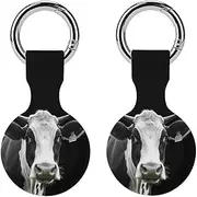2PCS for Animal Funny Cow Head Air Tag Holder Case Waterproof & Shockproof Anti-Scratch Protective Air Tag Cover with Keychain Ring Silicone Tags Holders for Luggage, Backpack, Keys, Pet