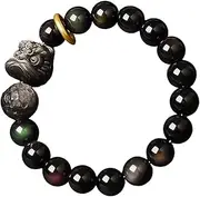 [QSAENHA] Black Obsidian Bracelet Chakra Aupsicious Lion Moon Craters Rainbow Eye Obsidian Bracelet Feng Shui Wealth Bracelet Natural Stone Amulet Good Fortune Quartz Bracelet Success Positivity/2053