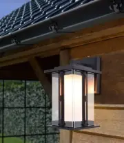 Lutec Craftsman Style LED Wall Lantern, Matt Black Aluminum with Glass Panels