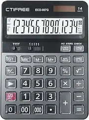 Desktop Calculator 14 Digit Large Solar Power and Display Big Button Calculator 112 Steps Check and Correct Function Suitable for Office School Home for Students Accountant Grey