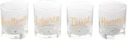 EK DO DHAI Gold Drinkers Glass Set of 4 10 oz Whiskey Glasses Thick Bottom Bourbon Glasses, Glass Tumbler for Scotch, Cocktail, Liquor, Home Bar Whisky Gifts for Men (Glass Set 4) 300ml