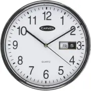 NEW Carven Wall Clock With Day Date 285mm Silver Frame White Dial