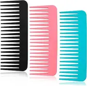 3 Pcs Wide Tooth and Large Detangling Comb Set for Wet, Dry, Long, and Curly Hair, Shampoo & Detangling Combs (3 Pieces -Black,Pink,Blue) for Ladies, Women, and Girls