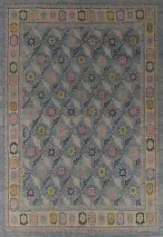 Light Blue/ Ivory Wool Hand-knotted Oushak Vegetable Dye Turkish Area Rug 8x11