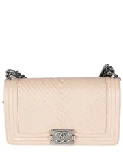 Chanel Beige Quilted Lambskin Medium Boy Bag (Authentic Pre-Loved)