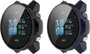 Case Intended for Garmin Forerunner 955 Smartwatch, Hard PC Case with Glass Film Screen Protector Anti-Scratch Protective Cover Case for Garmin Forerunner 955 (Black & Blue)