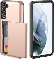 ZUSLAB Galaxy S22 Plus Case 5G Slide Armor Card Holder Protective Shockproof Hard Back Cover - Rose Gold