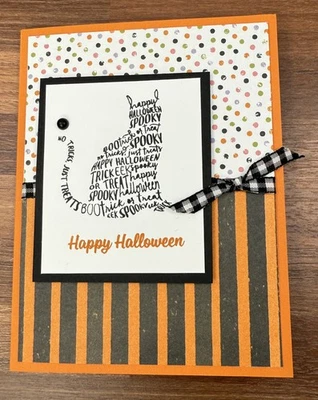 Stampin Up Card Kit Happy Halloween Handmade Black Cat Gingham - Makes 4 Cards
