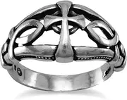 [JewelryWeb] 925 Sterling Silver Ichthys and Religious Faith Cross Design Oxidized Ring Size 7 Band Style-Ring for Women