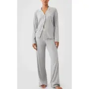 Gap Body L Pajamas Set Forever Favorite Long Sleeve Shirt + Pants Gray Modal NEW