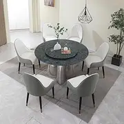 WZZHHJ 53.3" Modern Round Slate Dining Table, 31.5" Rotating Turntable, Metal Sturdy Base, with 6 Comfortable Dining Chairs, Suitable for Dining Room and Kitchen Space