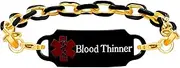 [Uloveido] Free Engraving Medical Bracelet | Gold Plated Titanium Enamel Waterproof Emergency Health Bracelets | Engraved Medical ID Jewelry | Custom Cuban Chain Design | 7.5"+2" YA5206