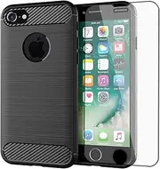 Asuwish Phone Case for iPhone 7/8/SE 2020 with Screen Protector Cover and Slim Cell Protective iPhone7 iPhone8 i Phone7case Phone8case Phones8 7s 8s iPhoneSE SE2020 SE2 2 Women Men Carbon Fiber Black
