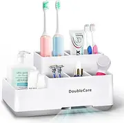 Toothbrush Holder with Anti-Slip,Bathroom Organizer Countertop Detachable for Easy Cleaning, Multifunctional Storage,Bathroom Caddy for Toothpaste (White)