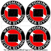 WYOMING SCUBA DIVING Flag-Map Shape USA Circular Vinyl Stickers, Decals 50mm x4