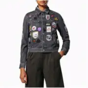 $520 New DIESEL De-Josef-P Patches Chic Punk Denim Jacket Women Small Size 2