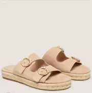 NWT STUART WEITZMAN Crystal Buckle Beige Espadrille Flat Sandals Size 9
